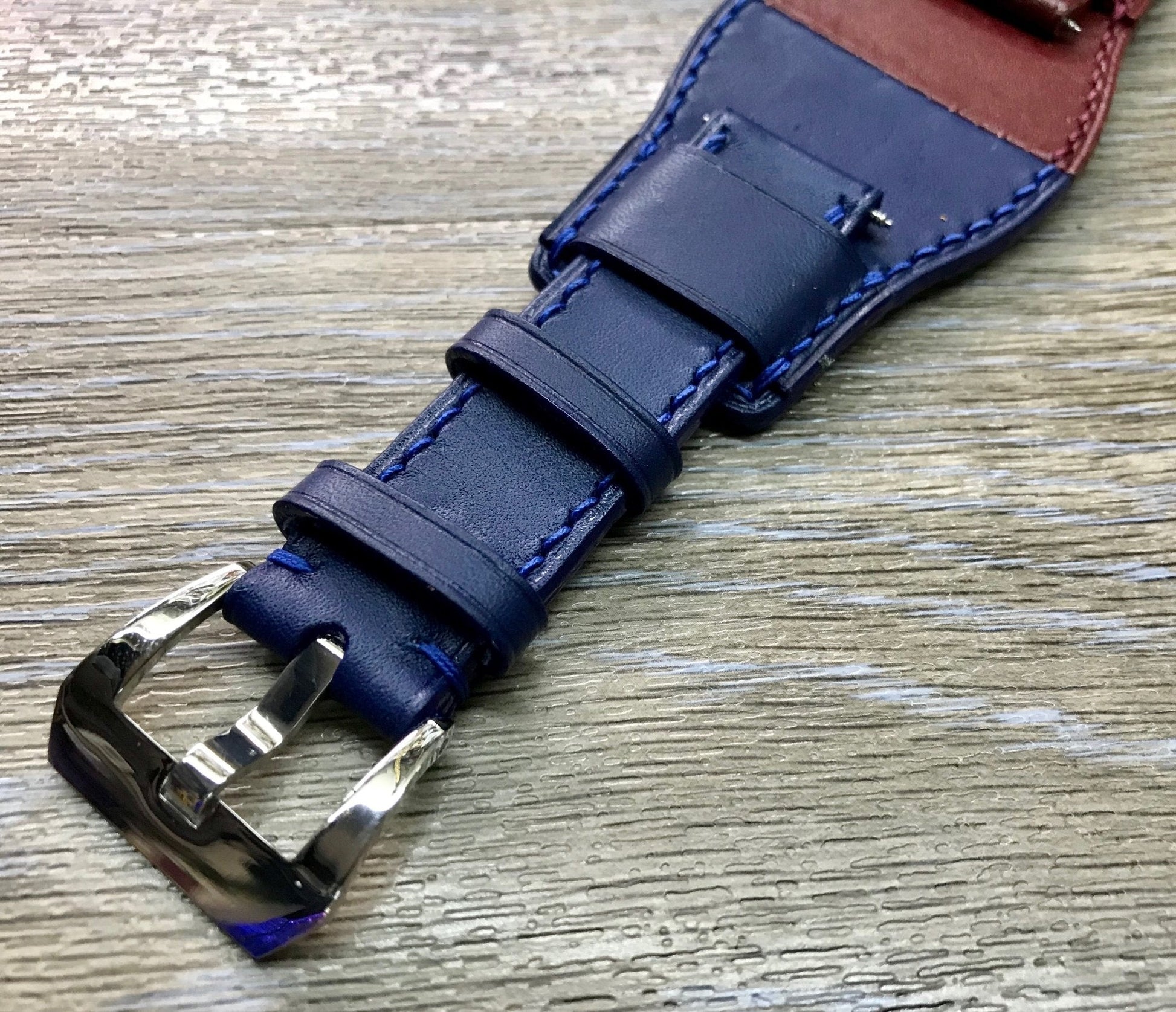 Leather Watch Straps, Leather Bund Straps, Watch Band for Rolex GMT Master 2 Pepsi, Watch Band, Leather Watch Strap 20mm, Blue Red Watch Strap - eternitizzz-straps-and-accessories