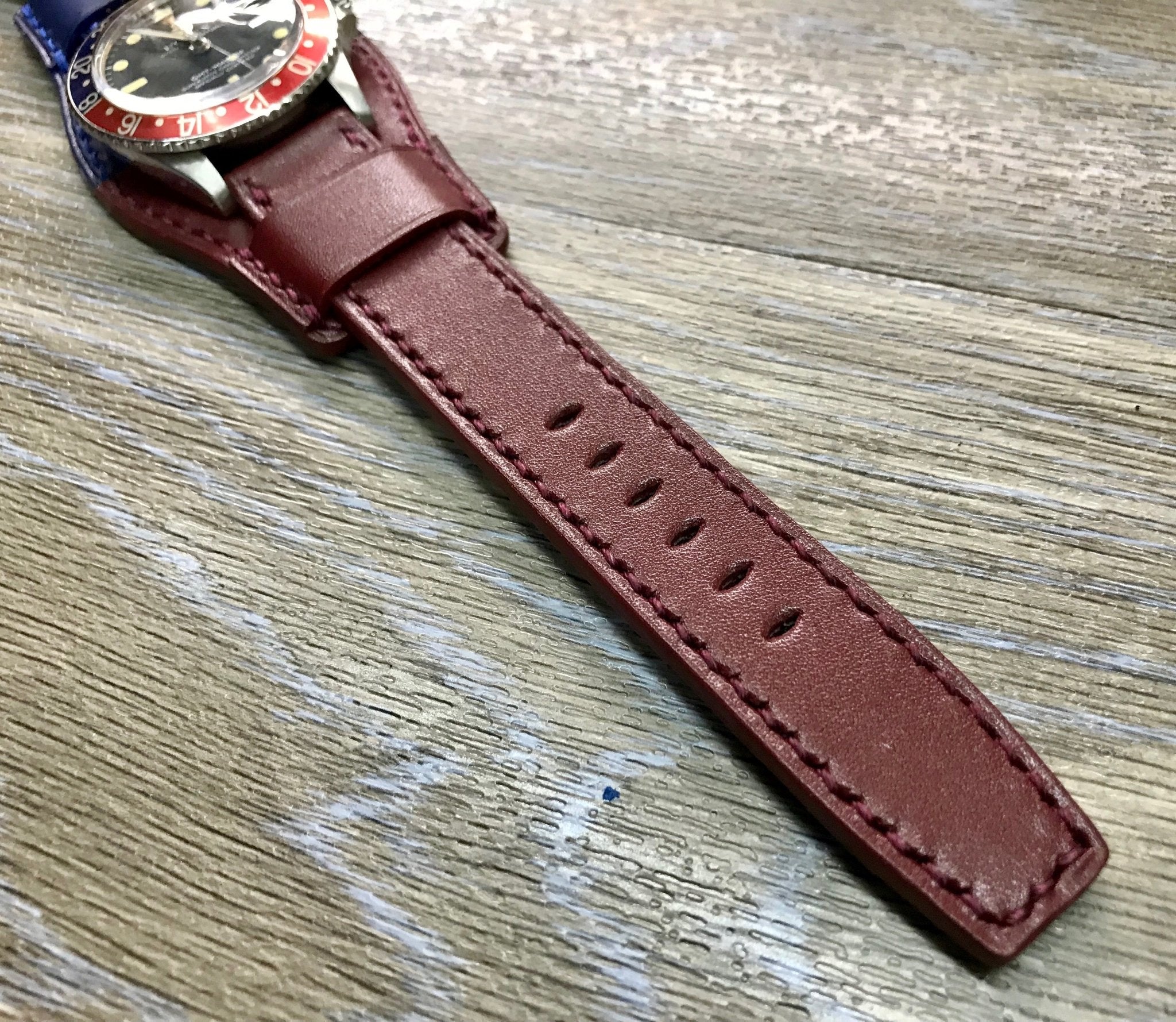 Leather Watch Straps, Leather Bund Straps, Watch Band for Rolex GMT Master 2 Pepsi, Watch Band, Leather Watch Strap 20mm, Blue Red Watch Strap - eternitizzz-straps-and-accessories