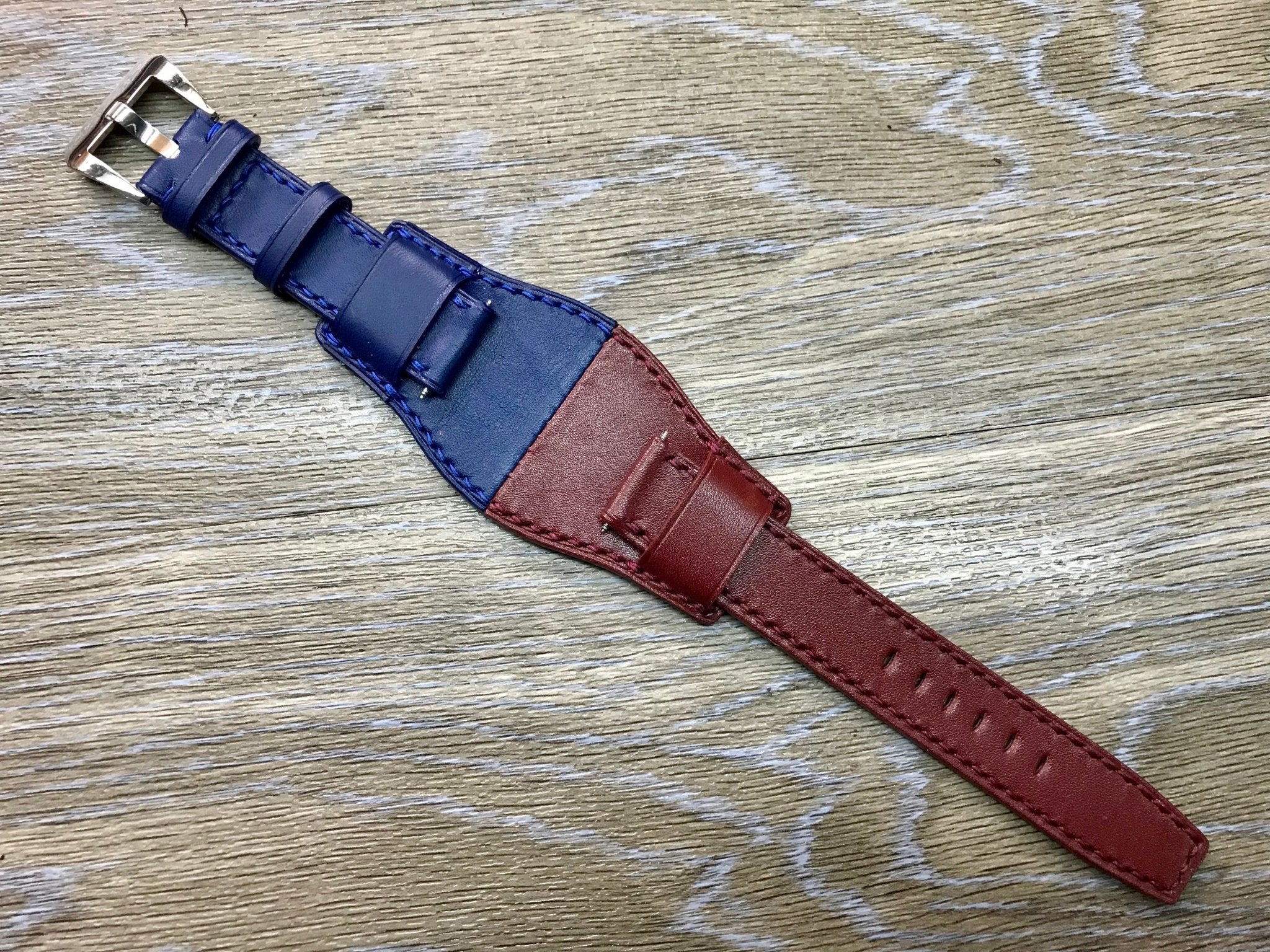 Leather Watch Straps, Leather Bund Straps, Watch Band for Rolex GMT Master 2 Pepsi, Watch Band, Leather Watch Strap 20mm, Blue Red Watch Strap - eternitizzz-straps-and-accessories