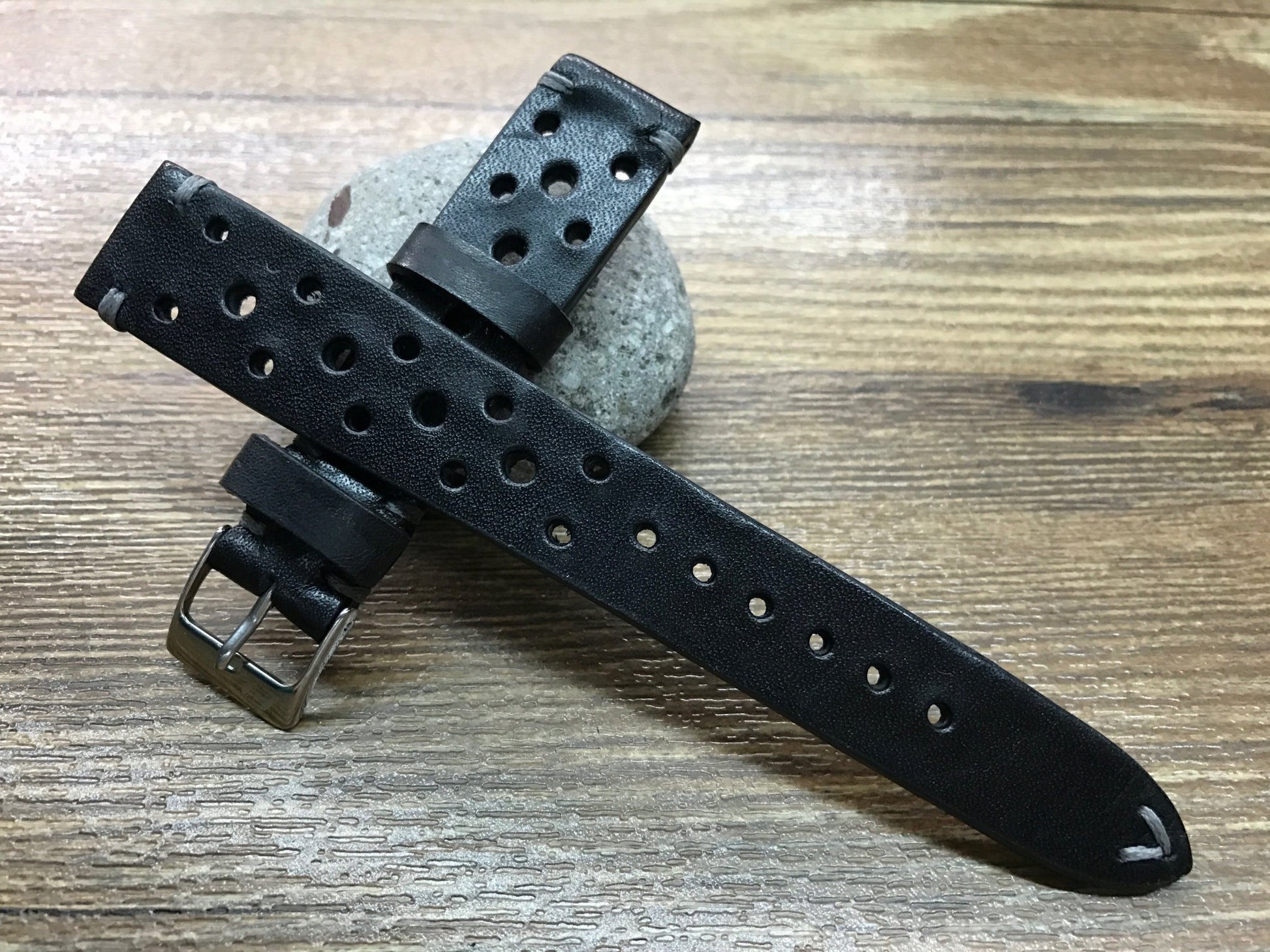 Leather watch Straps, Rally & Racing Watch straps, Black watch Straps, 20mm strap, 18mm 19mm and 20mm watch band, FREE SHIPPING - eternitizzz-straps-and-accessories