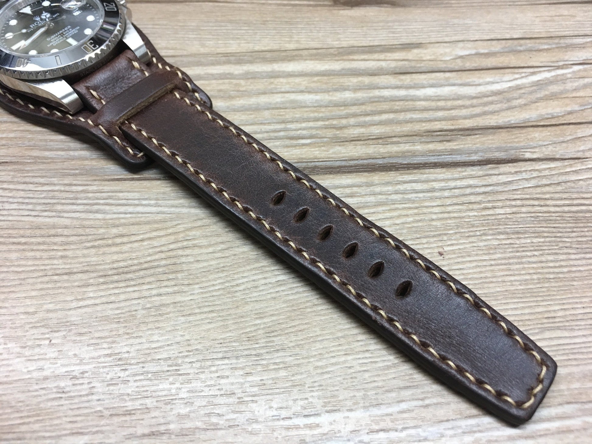 Rolex Watch Strap, Leather Bund Strap, 20mm Leather Watch Band, Dark Brown Watch Strap, 19mm Watch band, Omega - eternitizzz-straps-and-accessories