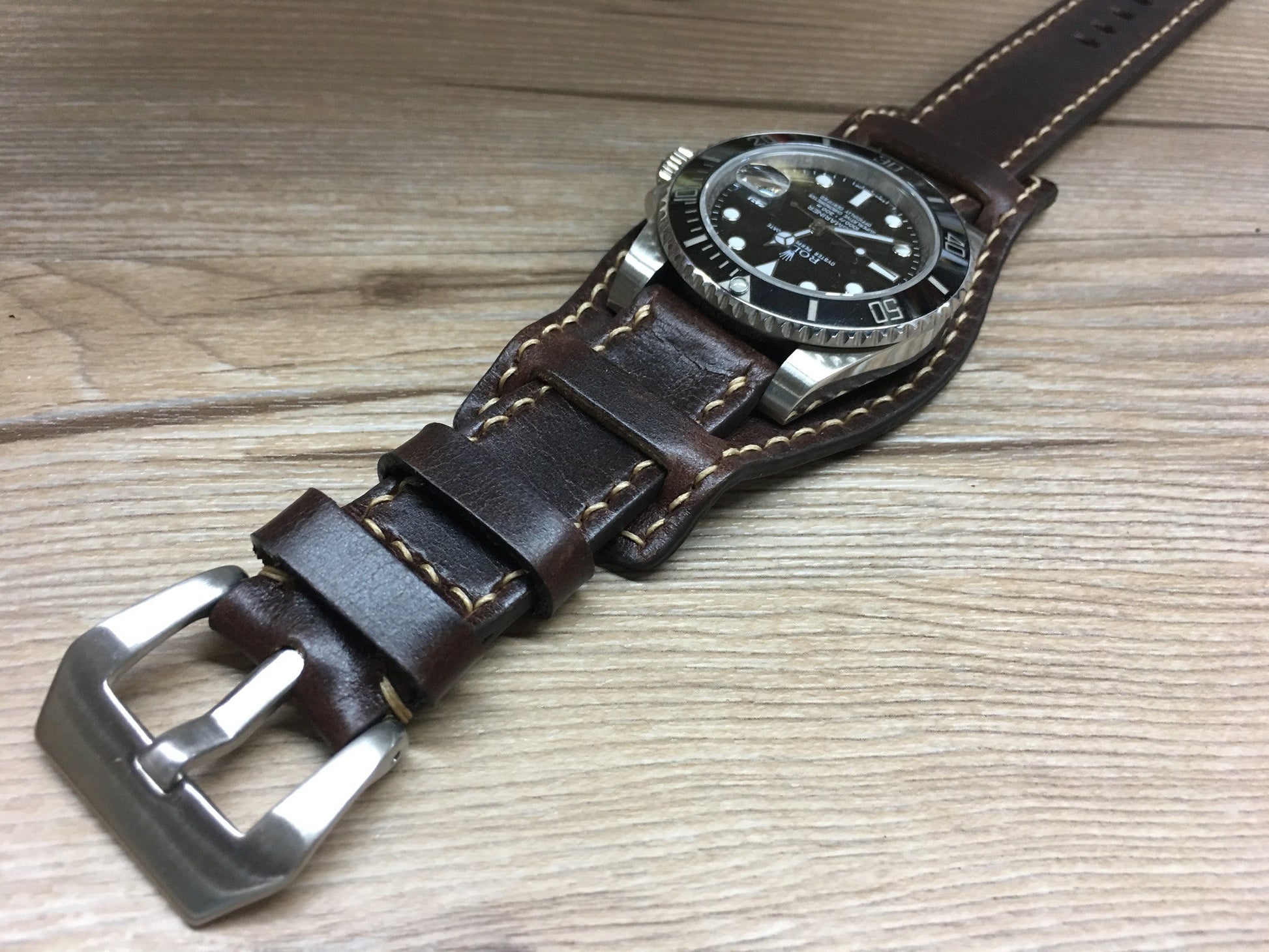 Rolex Watch Strap, Leather Bund Strap, 20mm Leather Watch Band, Dark Brown Watch Strap, 19mm Watch band, Omega - eternitizzz-straps-and-accessories