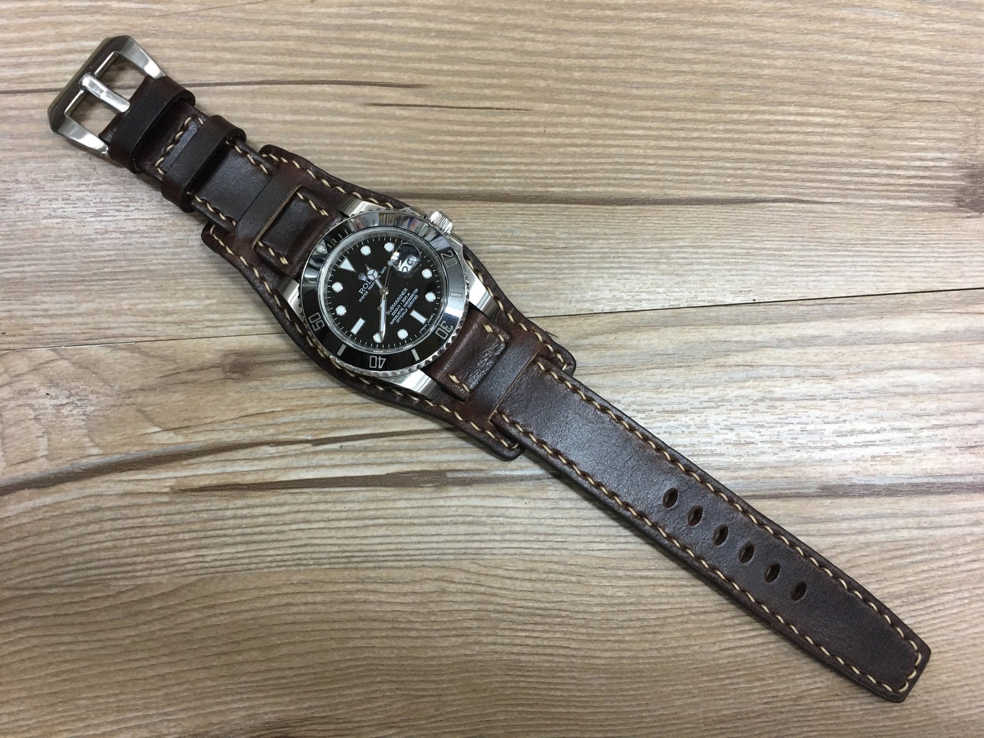 Rolex Watch Strap, Leather Bund Strap, 20mm Leather Watch Band, Dark Brown Watch Strap, 19mm Watch band, Omega - eternitizzz-straps-and-accessories