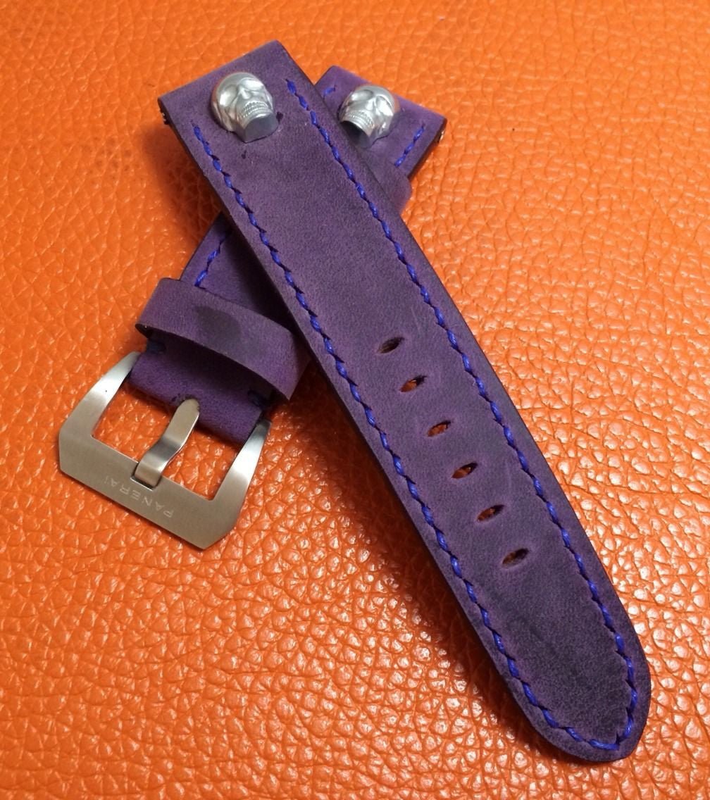 Panerai Watch Strap 24mm Leather Watch Band Purple Watch Strap