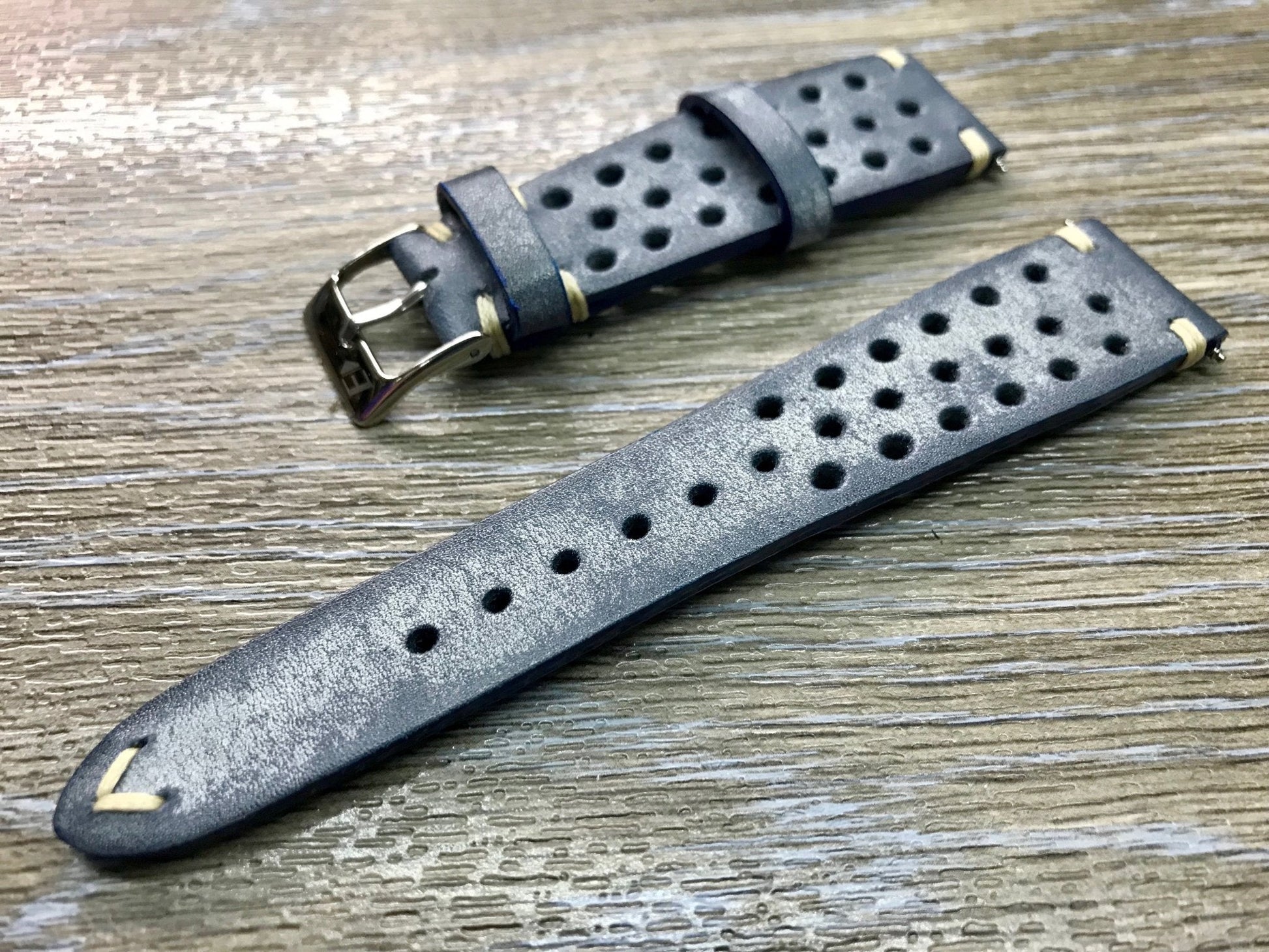 Racing & Rally Watch straps, 18mm Distress Blue Leather Watch strap, 19mm, 20mm watch band, Leather watch band for Rolex, Omega - eternitizzz-straps-and-accessories