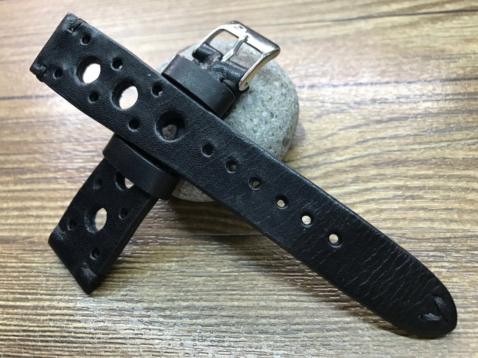 Rally & Racing Watch straps, Leather watch band, Black watch Straps, 20mm strap, 18mm 19mm and 20mm watch band, FREE SHIPPING - eternitizzz-straps-and-accessories