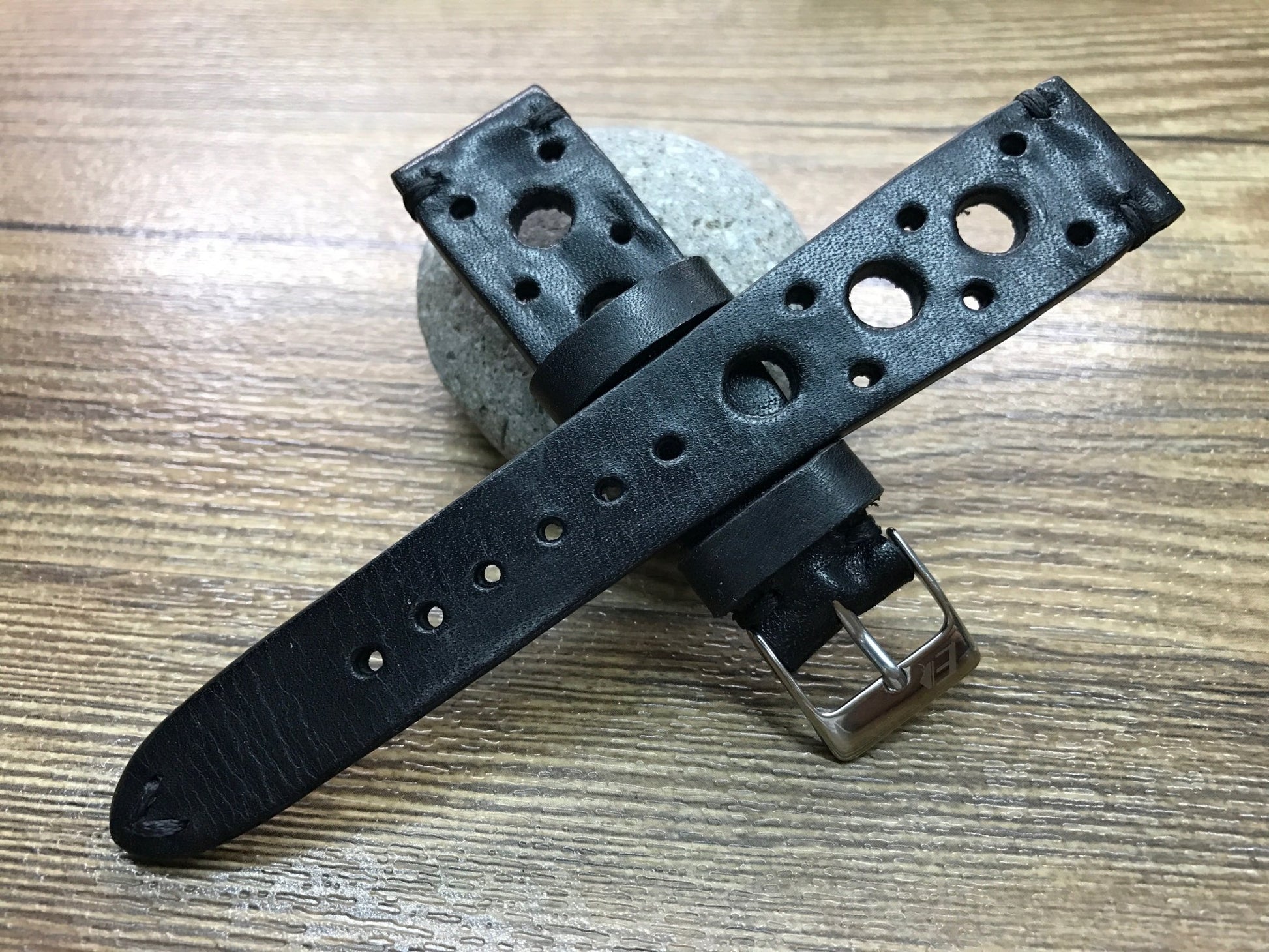 Rally & Racing Watch straps, Leather watch band, Black watch Straps, 20mm strap, 18mm 19mm and 20mm watch band, FREE SHIPPING - eternitizzz-straps-and-accessories