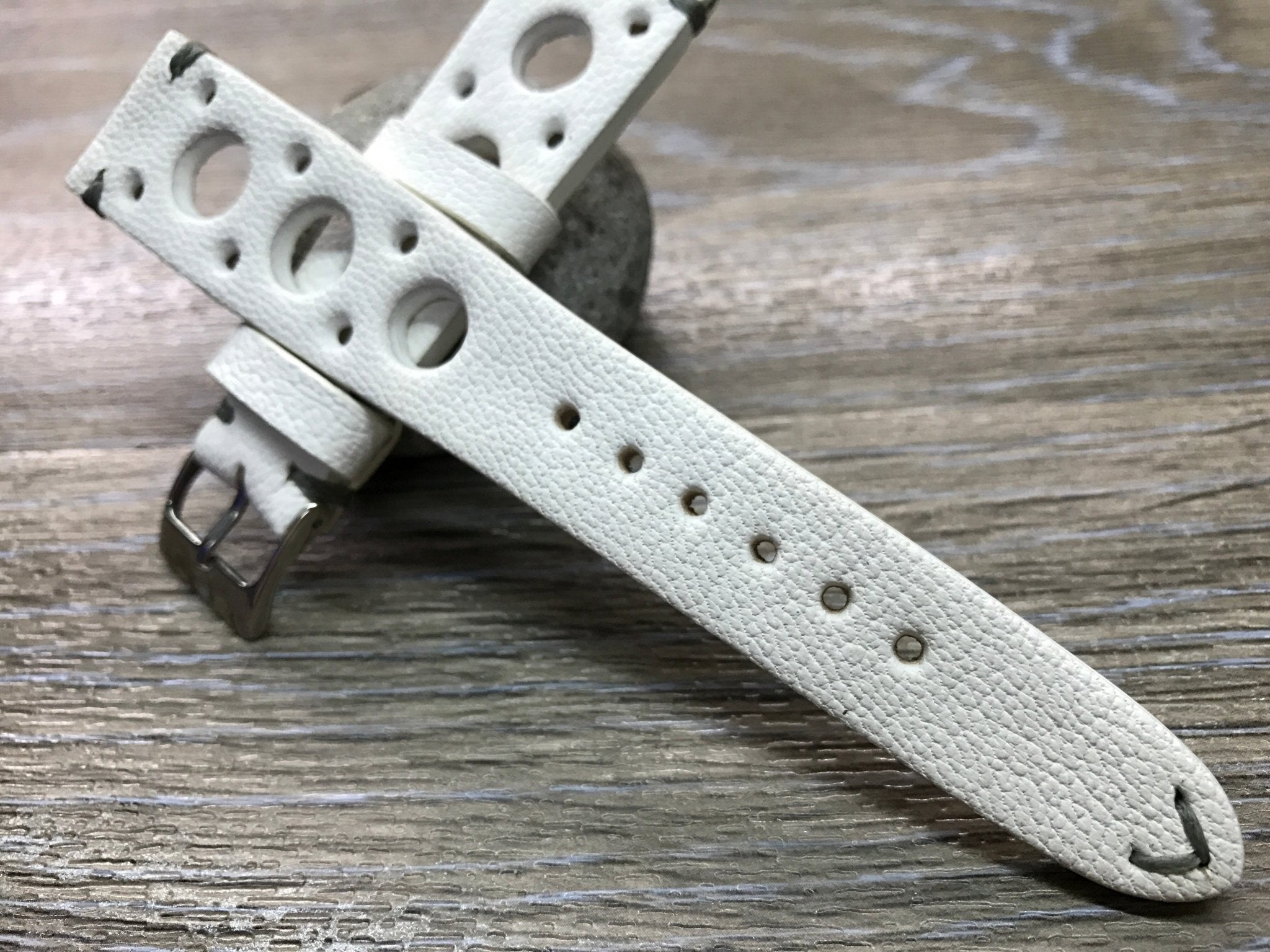 Rally Watch Straps 20mm, Racing Watch straps, Leather watch band, White Leather watch Straps 19mm, 18mm watch band, FREE SHIPPING - eternitizzz-straps-and-accessories