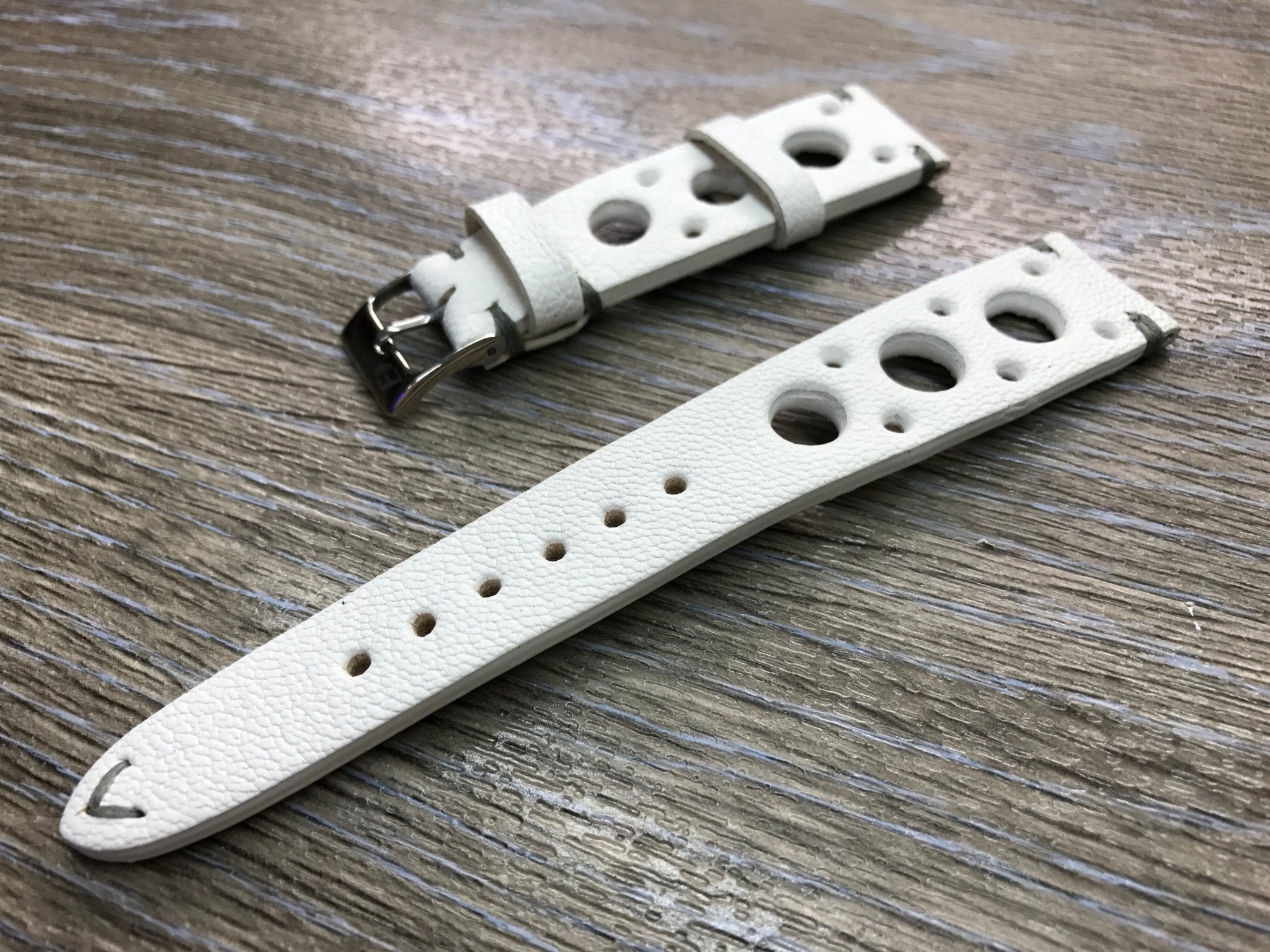 Rally Watch Straps 20mm, Racing Watch straps, Leather watch band, White Leather watch Straps 19mm, 18mm watch band, FREE SHIPPING - eternitizzz-straps-and-accessories