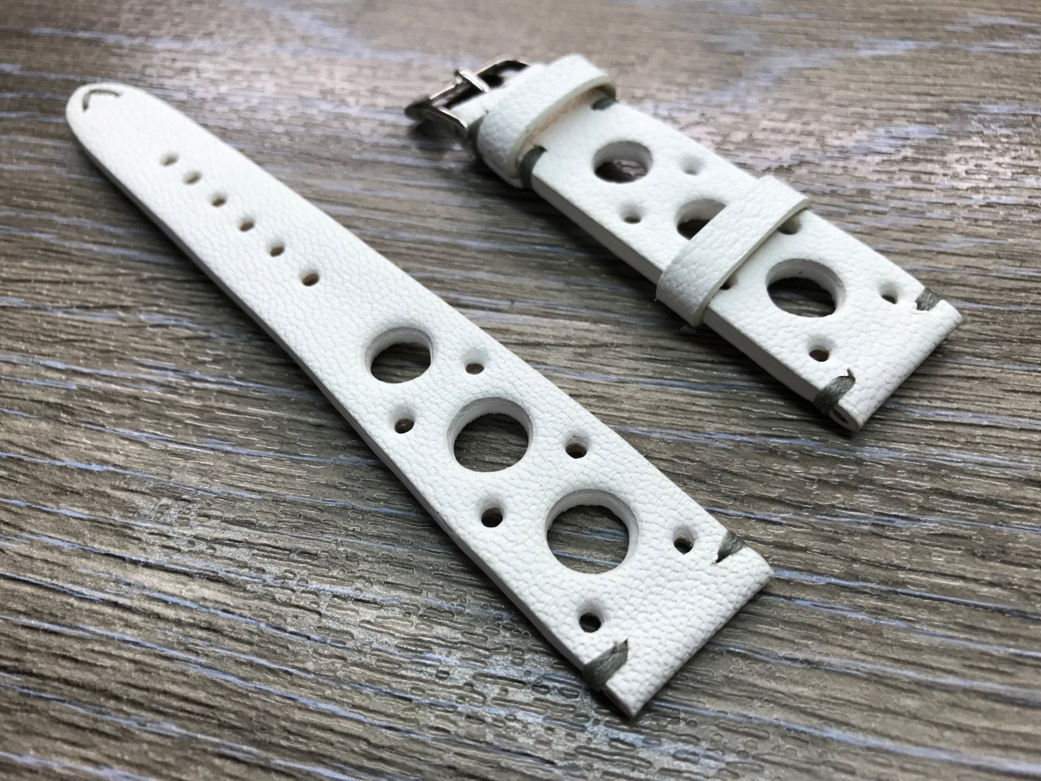 Rally Watch Straps 20mm, Racing Watch straps, Leather watch band, White Leather watch Straps 19mm, 18mm watch band, FREE SHIPPING - eternitizzz-straps-and-accessories