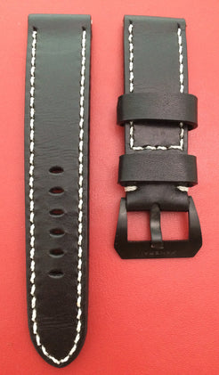 Real Leather Strap for Panerai watches (Pure Black) 24mm/22mm - With Glow In the Dark Stitching - eternitizzz-straps-and-accessories