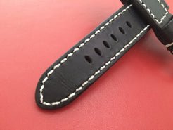 Real Leather Strap for Panerai watches (Pure Black) 24mm/22mm - With Glow In the Dark Stitching - eternitizzz-straps-and-accessories