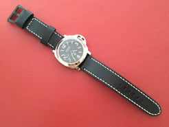 Real Leather Strap for Panerai watches (Pure Black) 24mm/22mm - With Glow In the Dark Stitching - eternitizzz-straps-and-accessories