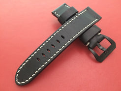 Real Leather Strap for Panerai watches (Pure Black) 24mm/22mm - With Glow In the Dark Stitching - eternitizzz-straps-and-accessories