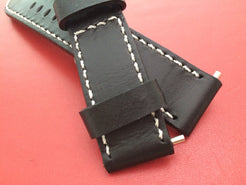 Real Leather Strap for Panerai watches (Pure Black) 24mm/22mm - With Glow In the Dark Stitching - eternitizzz-straps-and-accessories