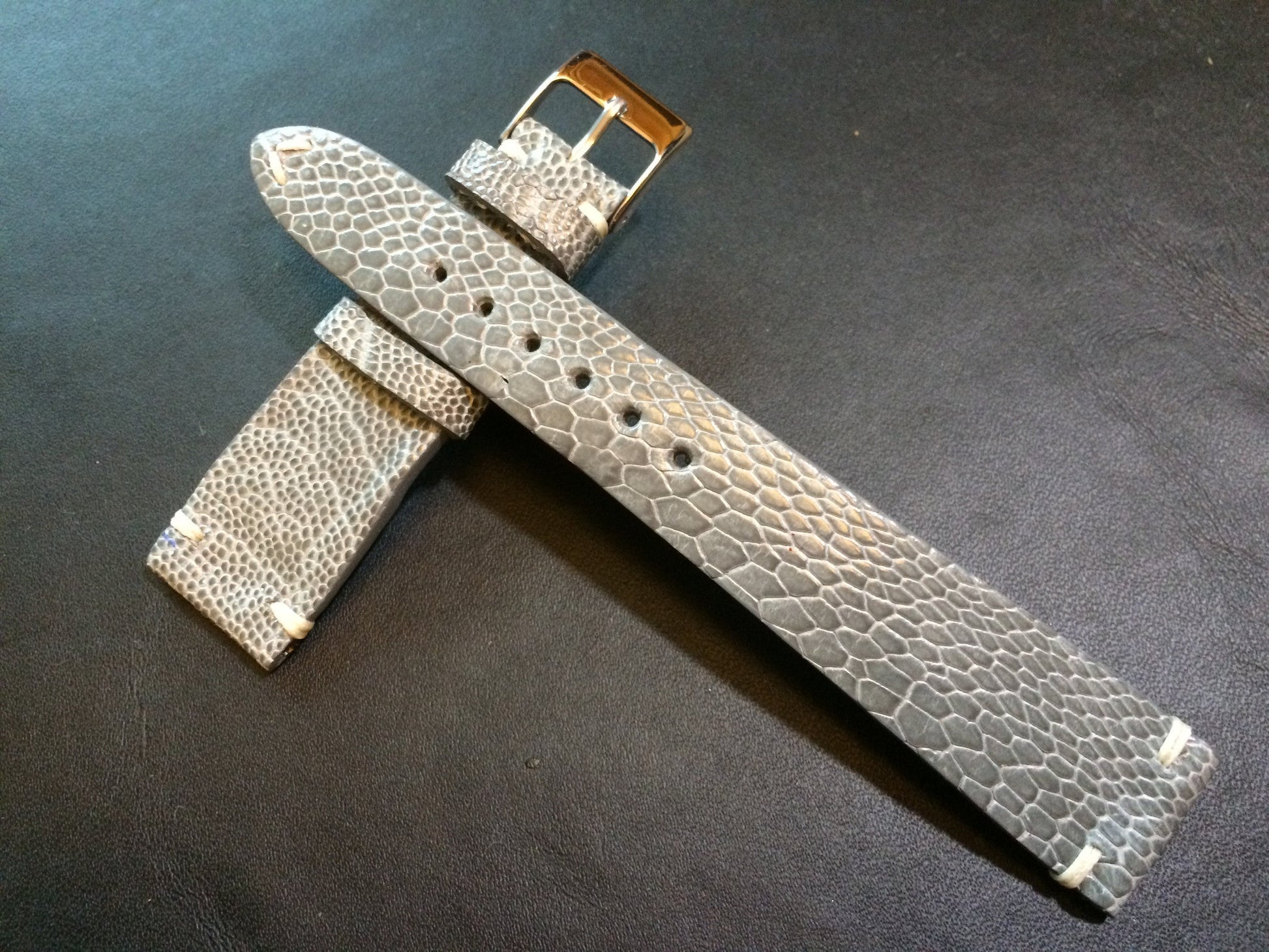 Shiny Grey Ostrich leg Leather watch strap for Rolex (20/16 mm) - Rare material - eternitizzz-straps-and-accessories