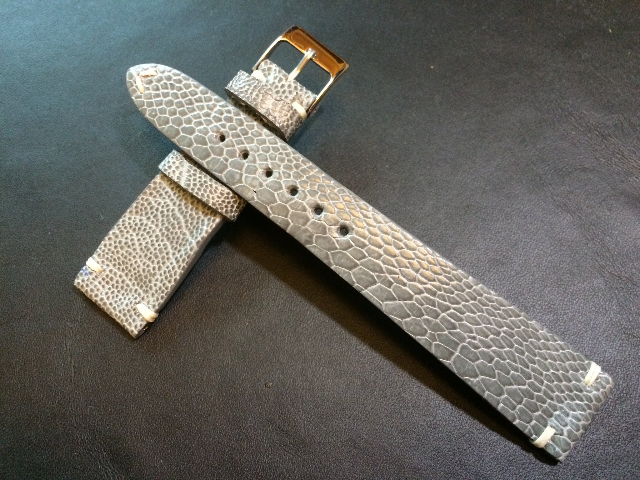 Shiny Grey Ostrich leg Leather watch strap for Rolex (20/16 mm) - Rare material - eternitizzz-straps-and-accessories