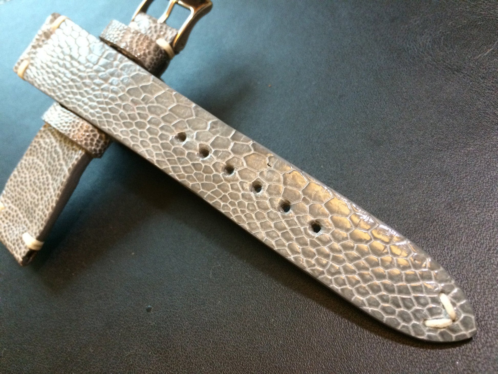 Shiny Grey Ostrich leg Leather watch strap for Rolex (20/16 mm) - Rare material - eternitizzz-straps-and-accessories