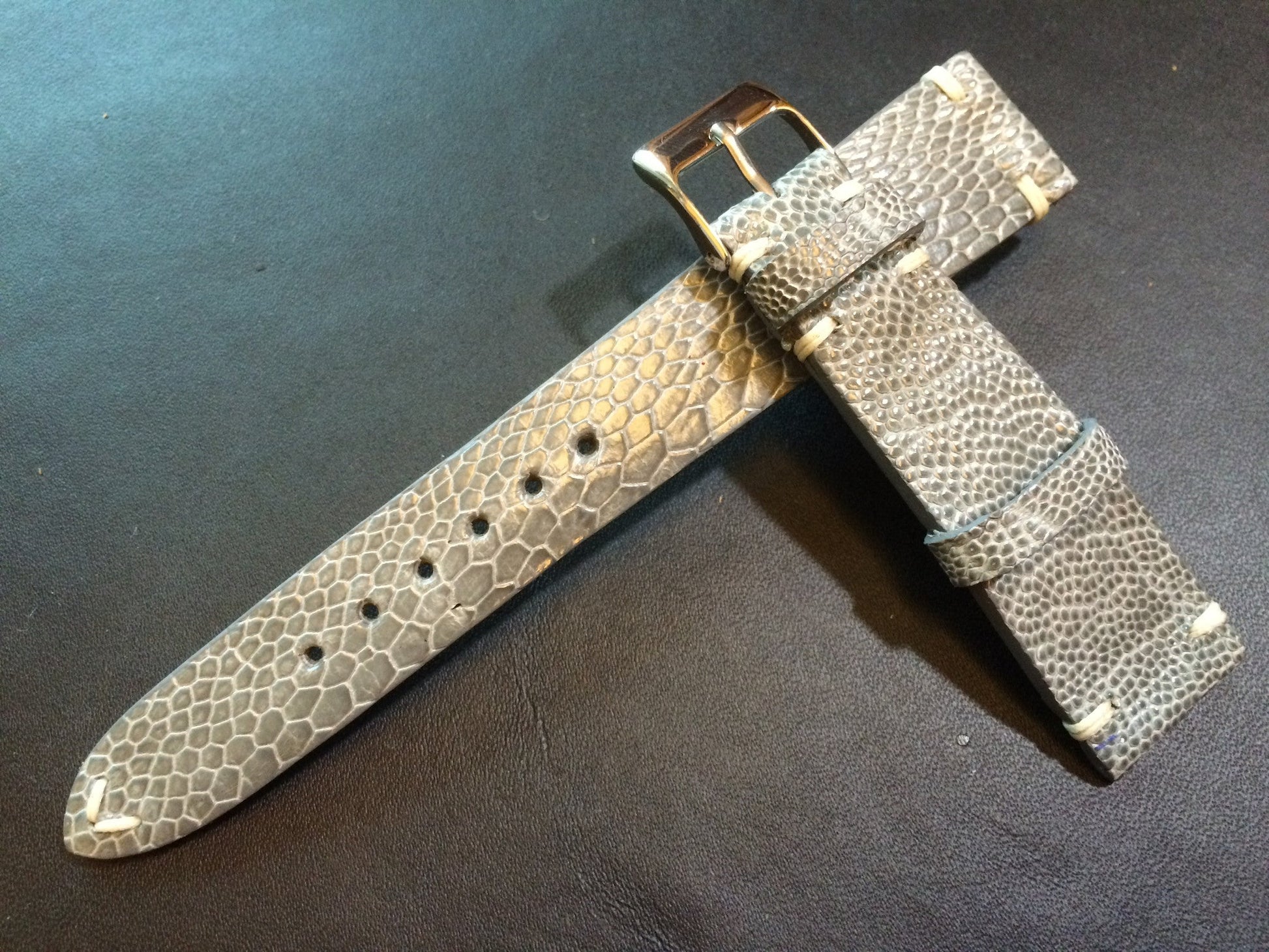 Shiny Grey Ostrich leg Leather watch strap for Rolex (20/16 mm) - Rare material - eternitizzz-straps-and-accessories