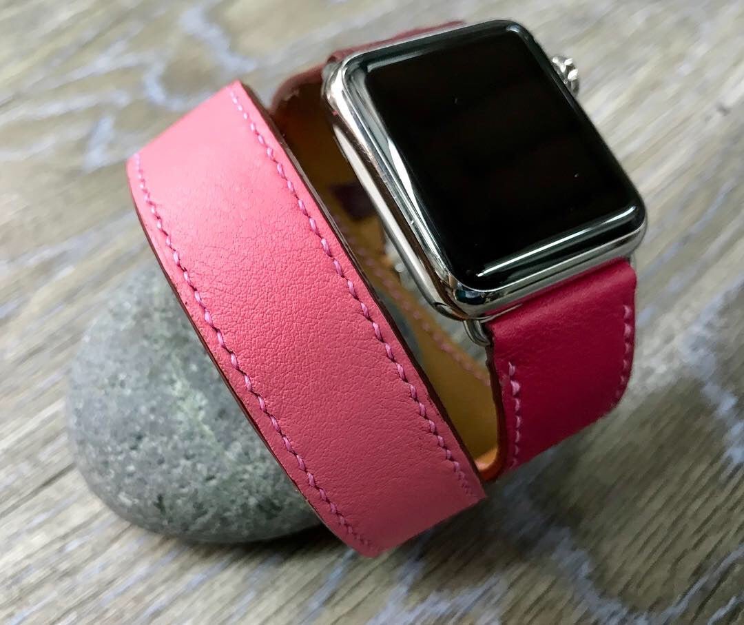 Apple Watch 42mm 41mm 38mm 40mm, Apple Watch Hermes, Bordeaux / Rose Extréme / Rose Azalée, Apple Watch Straps, Double Tour Series 10, FREE SHIPPING - eternitizzz-straps-and-accessories